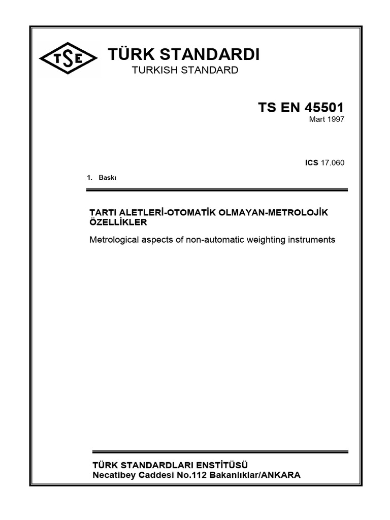 Ts_en_45501 Terazi Tarti Aletleri̇ Otomati̇k Olmayan Metroloji̇k (1) | PDF