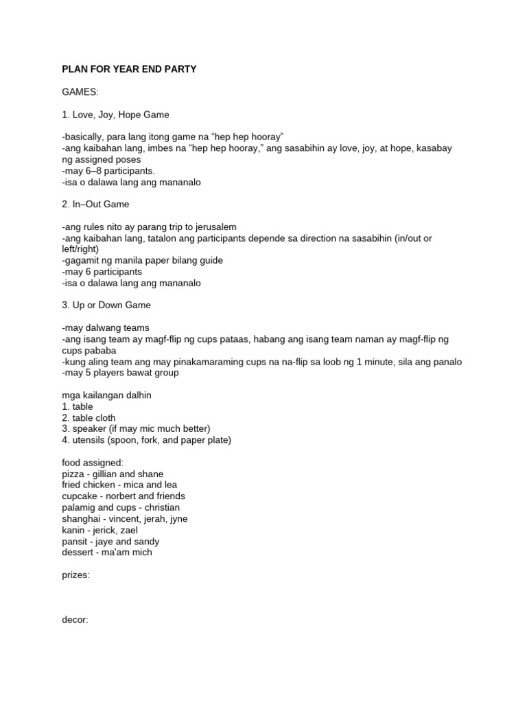 Plan For Year End Party | PDF