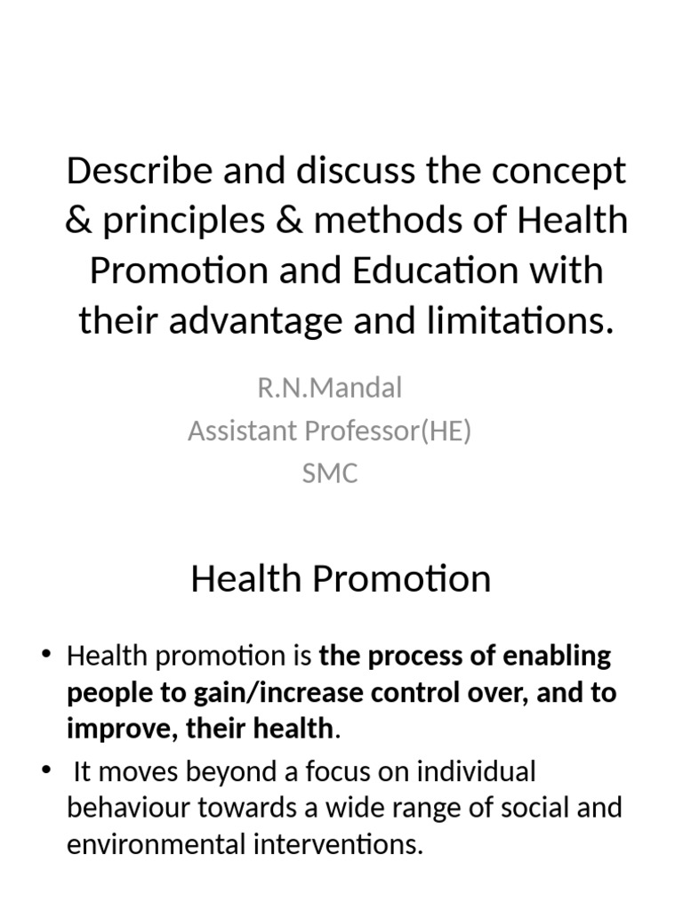 Health Promotion: Concepts and Methods | PDF | Health Promotion | Learning