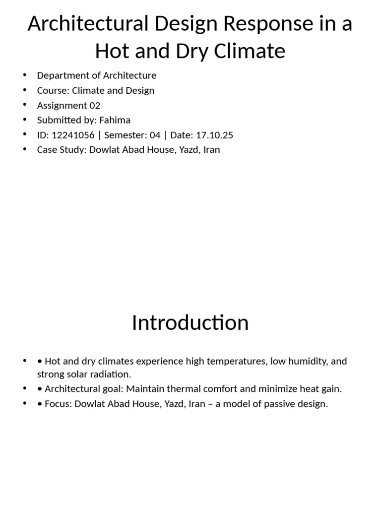 Architectural Design Response Hot Dry Climate Fahima | PDF | Climate ...