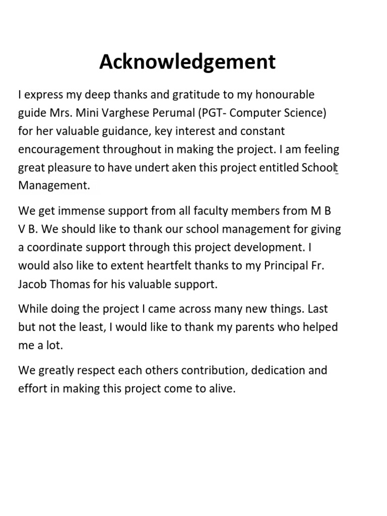 Acknowledgement for School Project Report | PDF