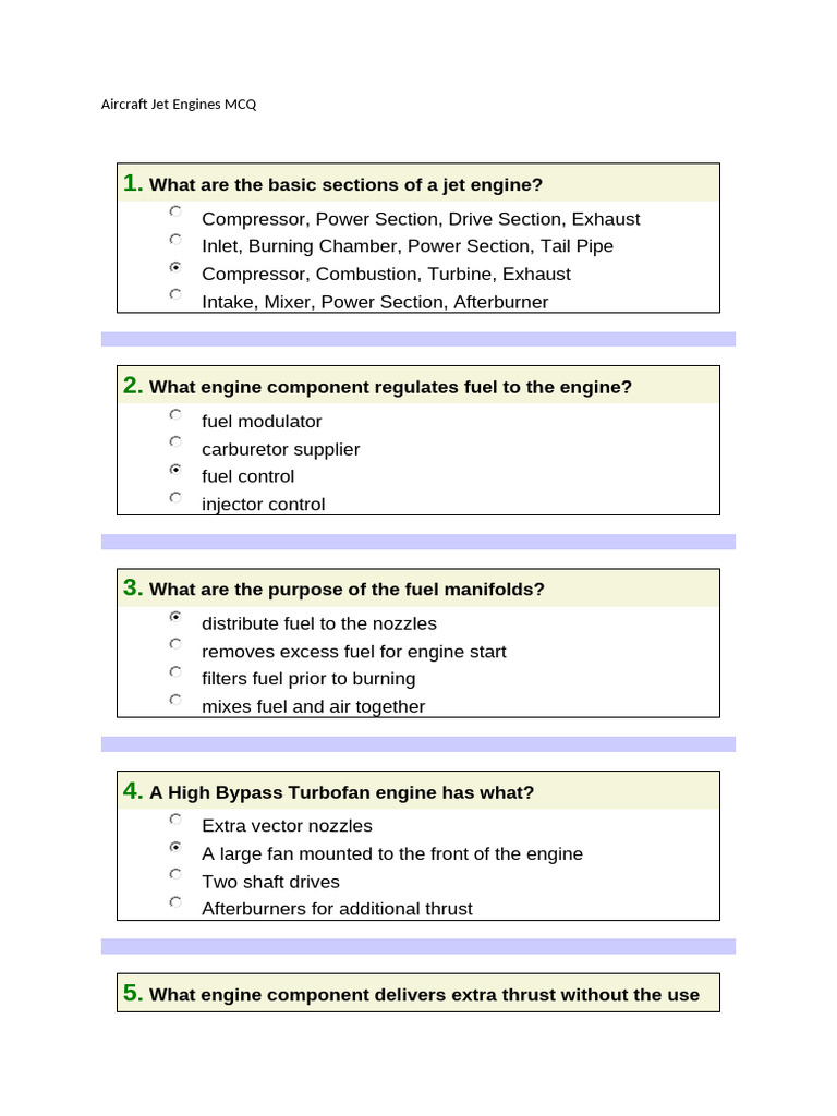 Jet Engine Components MCQ Quiz | PDF | Jet Engine | Engines