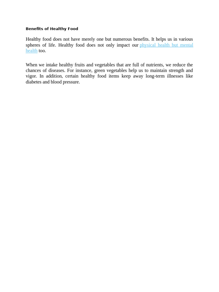 Benefits of Eating Healthy Foods | PDF