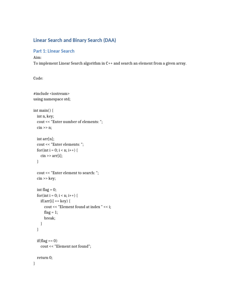 C++ Linear and Binary Search Algorithms | PDF