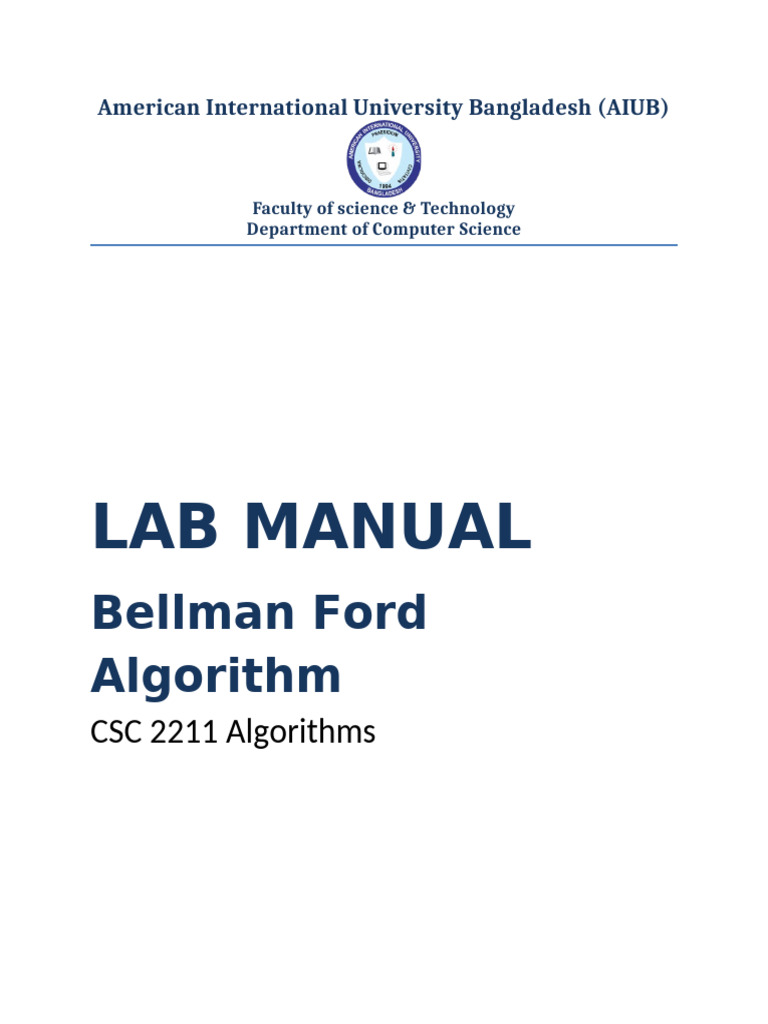 Bellman Ford Algoithm Fall 2022 2023 (1) | PDF | Algorithms And Data ...