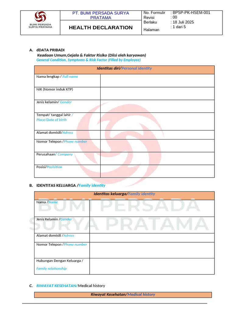 Form Health Declaration | PDF