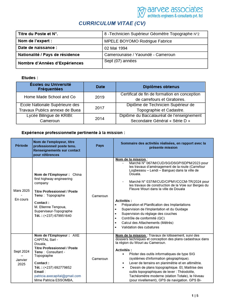 CV de Technicien Supérieur Topographe | PDF | Topographie | Système d ...
