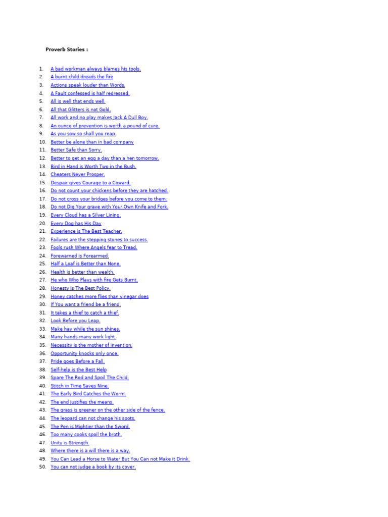 50 Insightful Proverb Stories | PDF