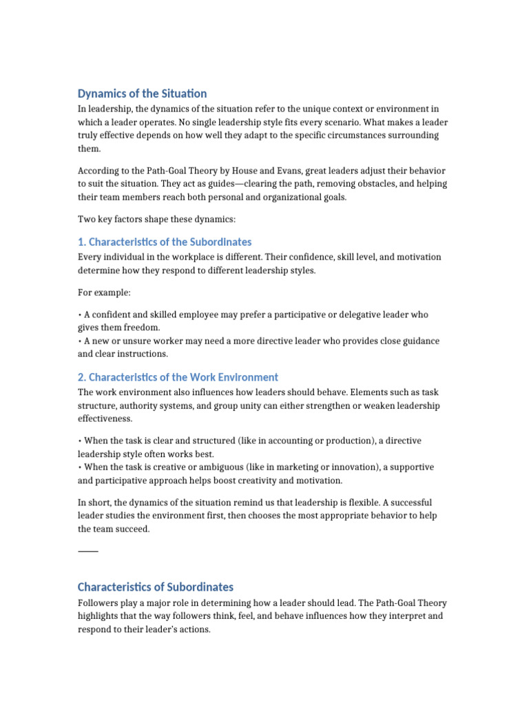 Dynamics of the Situation | PDF | Leadership | Motivational