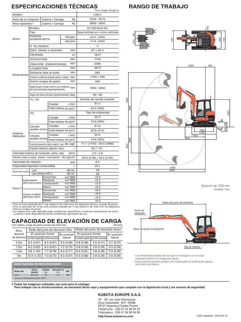 Especificaciones de la Miniexcavadora U36-4 | PDF | Motores ...