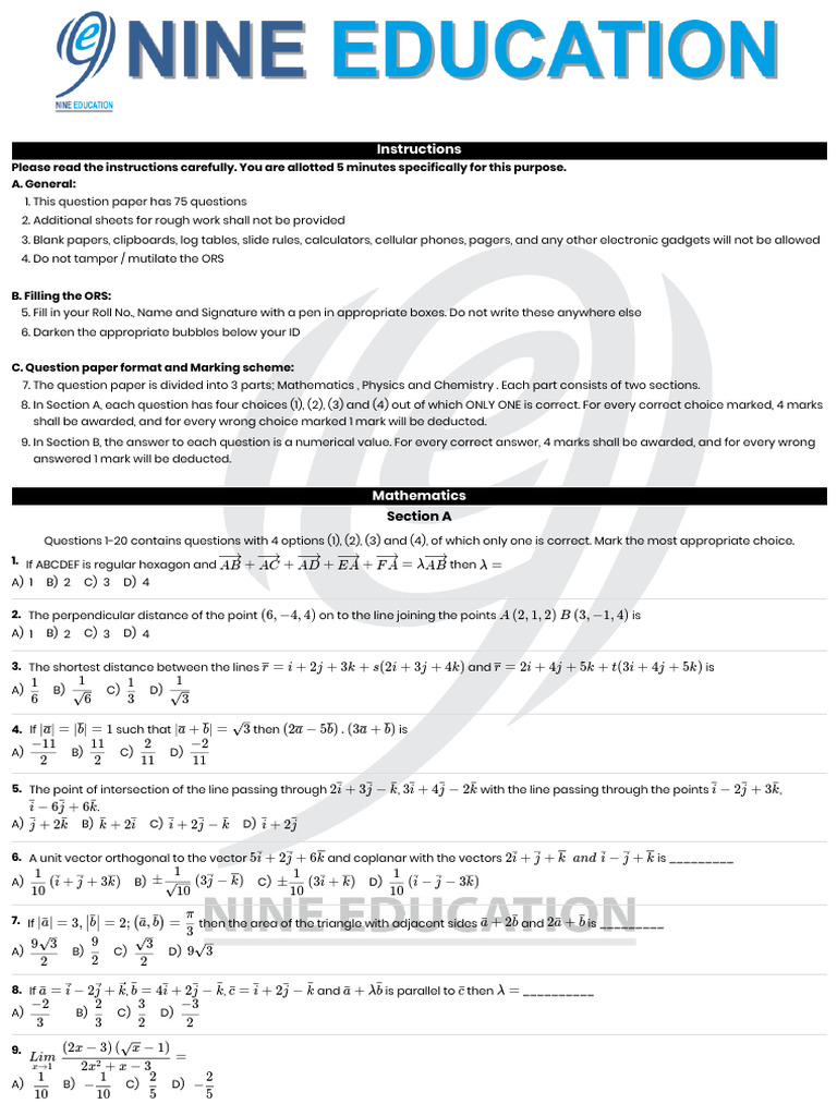 JEE Main 2025 Exam Instructions and Format | PDF | Elementary Geometry ...