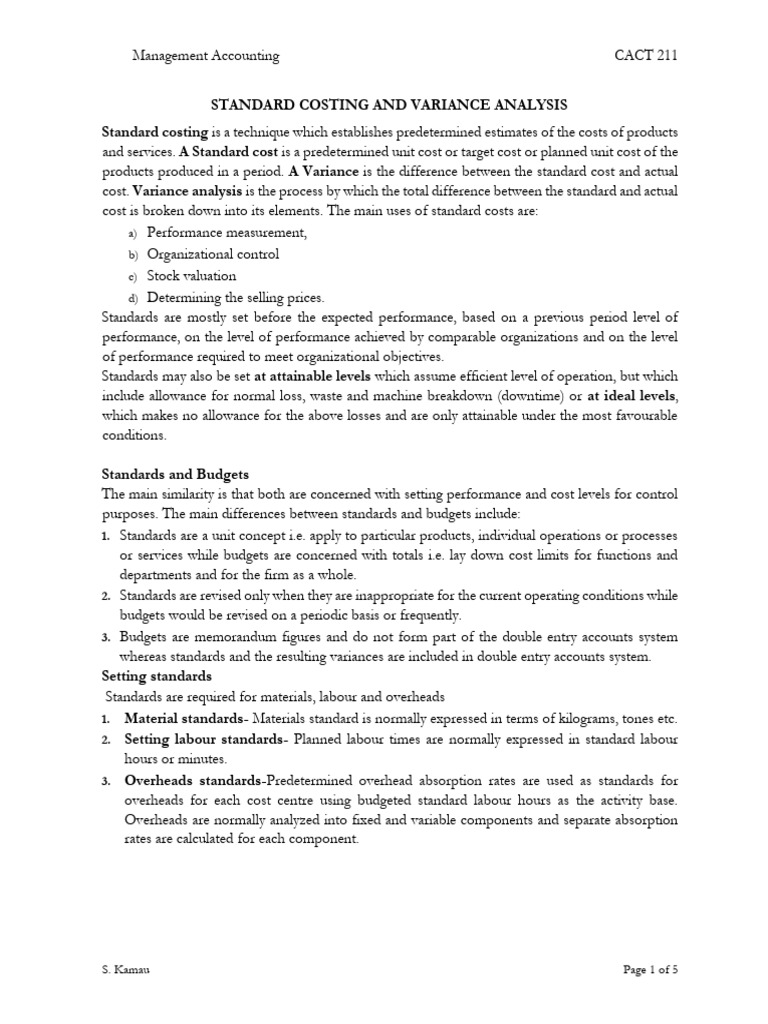 Standard Costing & Variance Analysis Guide | PDF | Prices | Variance