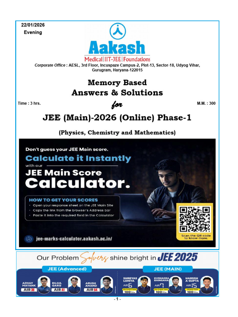 JEE Main 2026 Physics Solutions | PDF | Mole (Unit) | Inductor