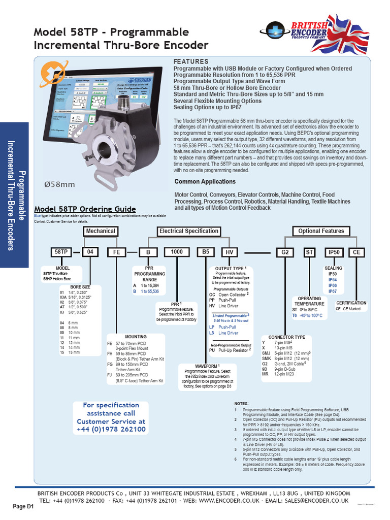 Model 58TP Encoder Ordering Guide | PDF | Usb | Engineering Tolerance