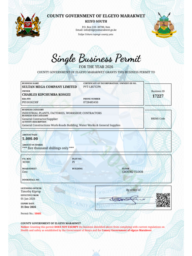 Elgeyo Marakwet Business Permit 2026 | PDF