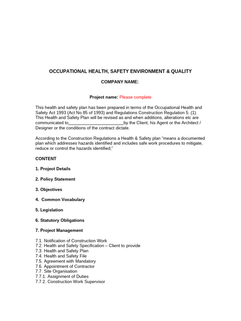Health and Safety Plan for Construction | PDF | Occupational Safety And ...