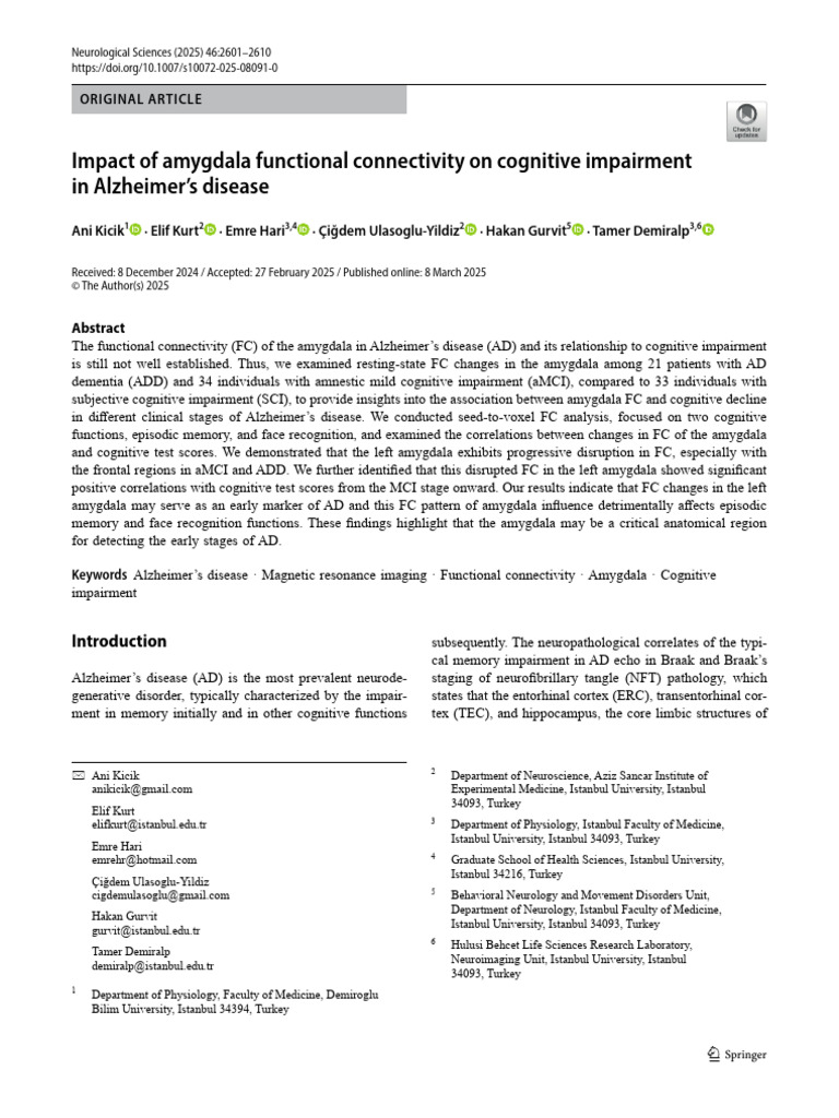 Amygdala Connectivity in Alzheimer's Disease | PDF | Memory | Dementia