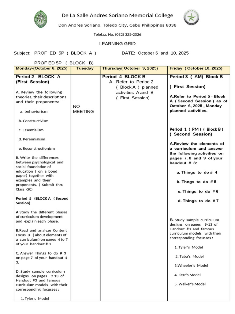 Curriculum Development Learning Grid | PDF | Curriculum | Psychology