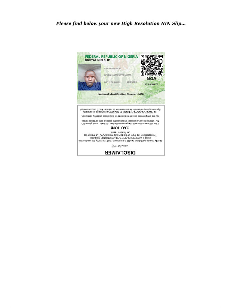 Premium NIN Slip - 55198692692 | PDF