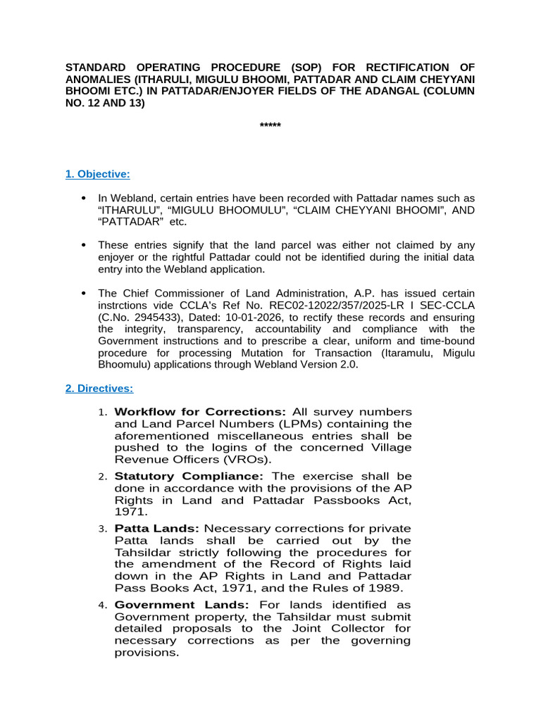 SOP for Land Record Anomaly Rectification | PDF | Receipt | Justice