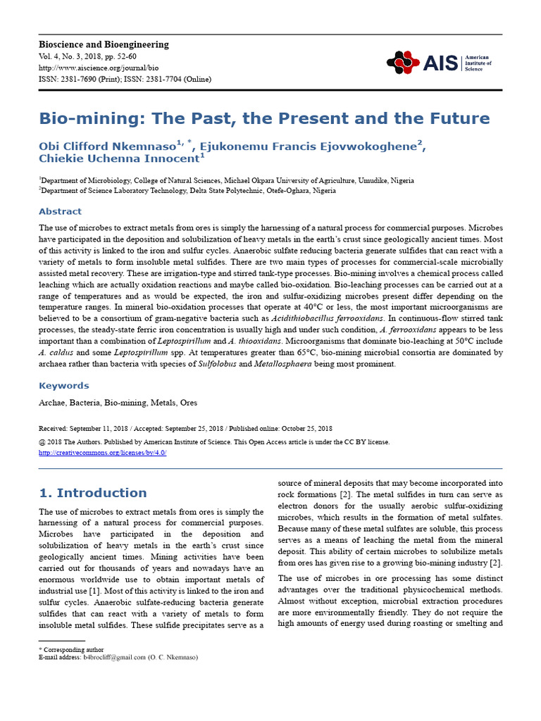 Bio-mining: Microbial Metal Recovery | PDF | Iron | Sulfide