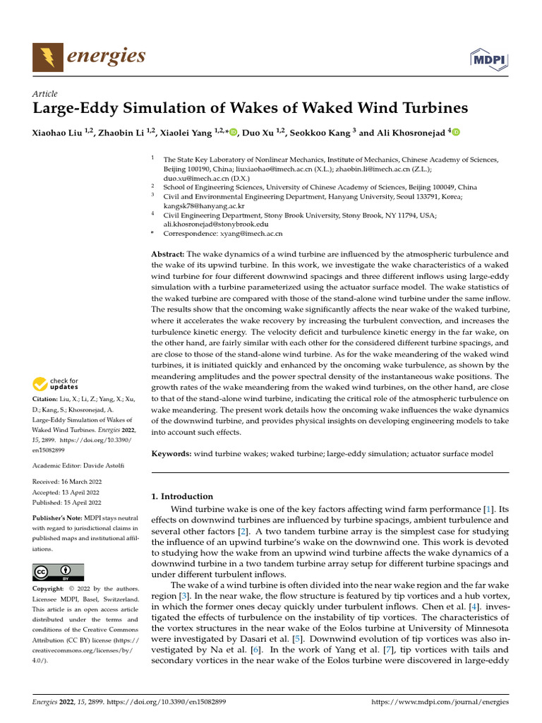 Large-Eddy Simulation of Wakes of Waked Wind Turbi | PDF | Vortices ...