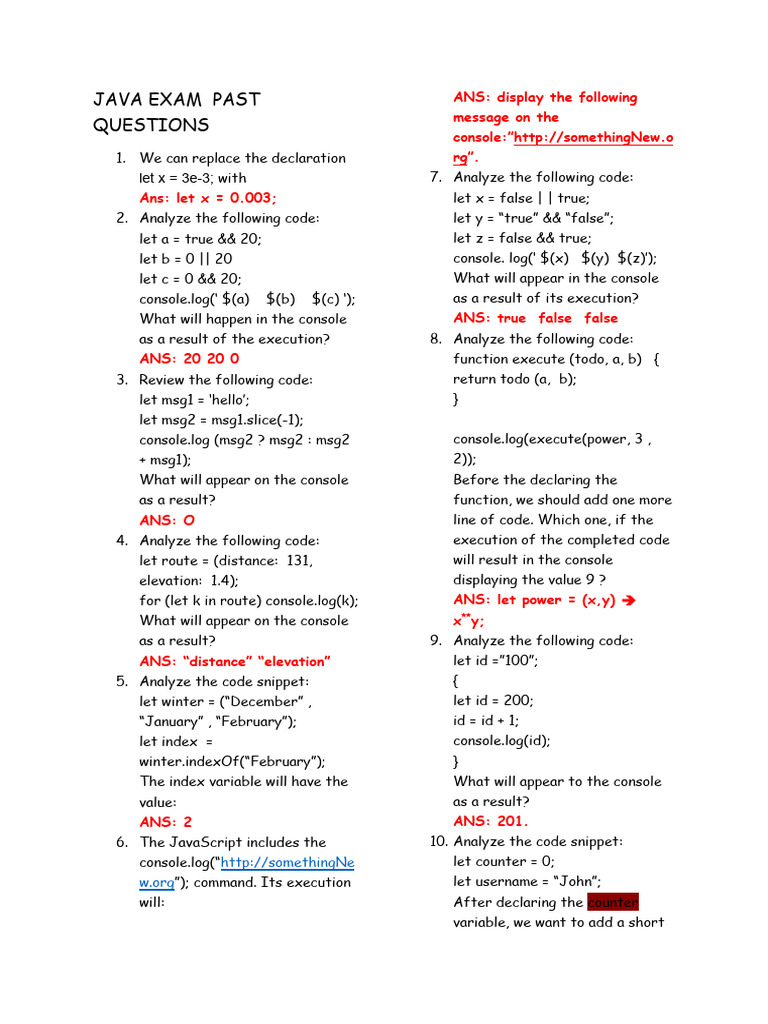 JavaScript Exam Past Questions Guide | PDF