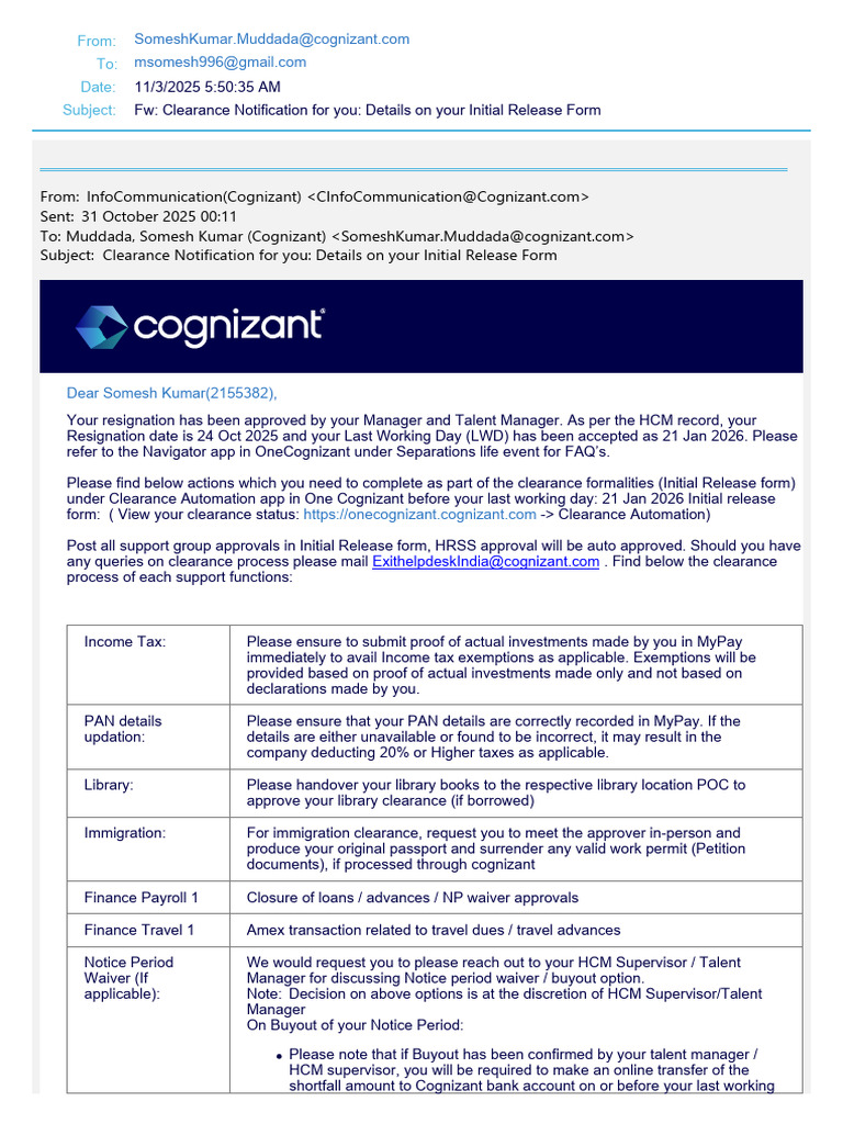 Cognizant Clearance Notification Guide | PDF | Insurance