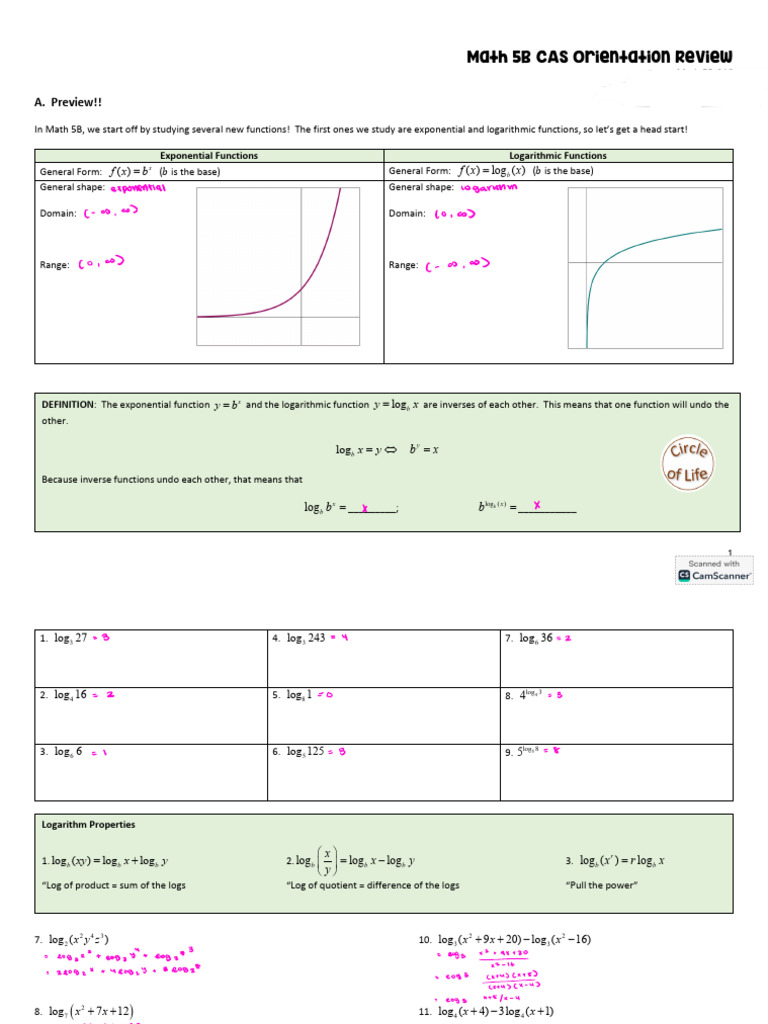 5b orientation review | PDF | Logarithm | Trigonometry