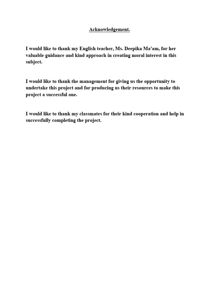 Project Acknowledgements and Thanks | PDF