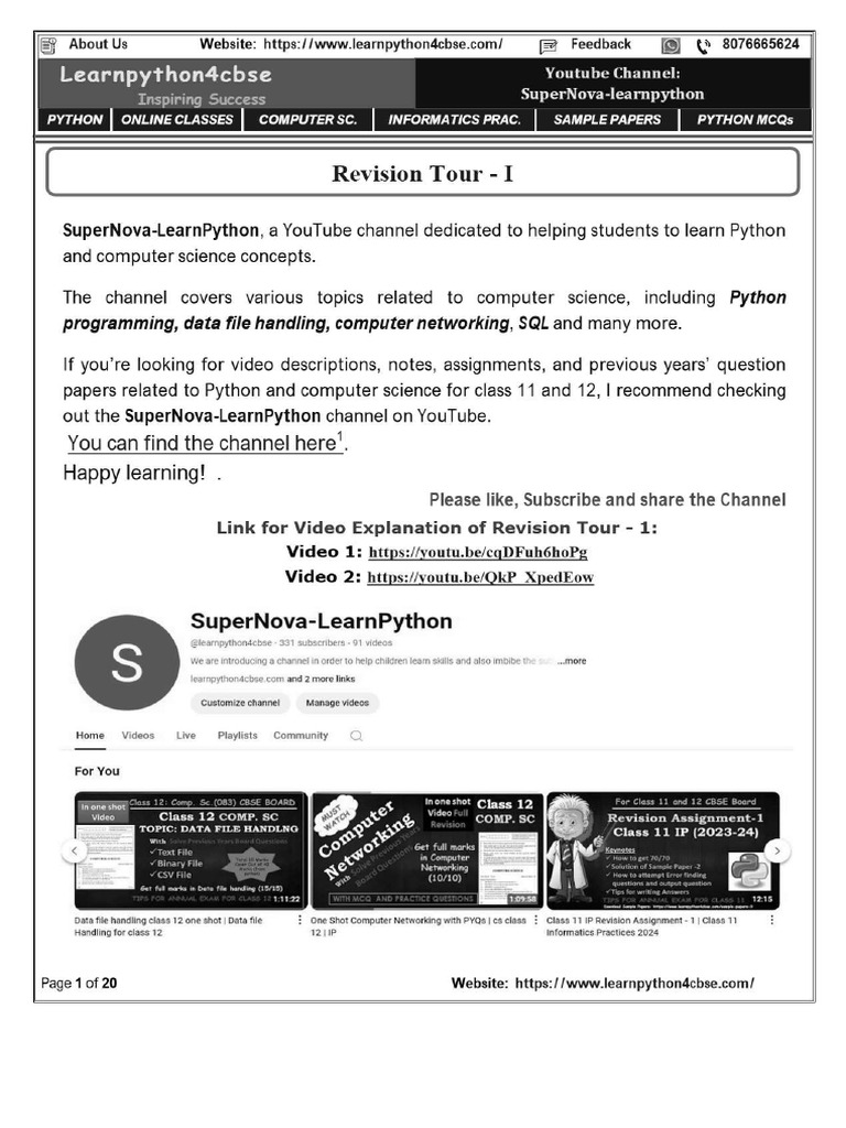 1. Python Revision Tour – I | PDF