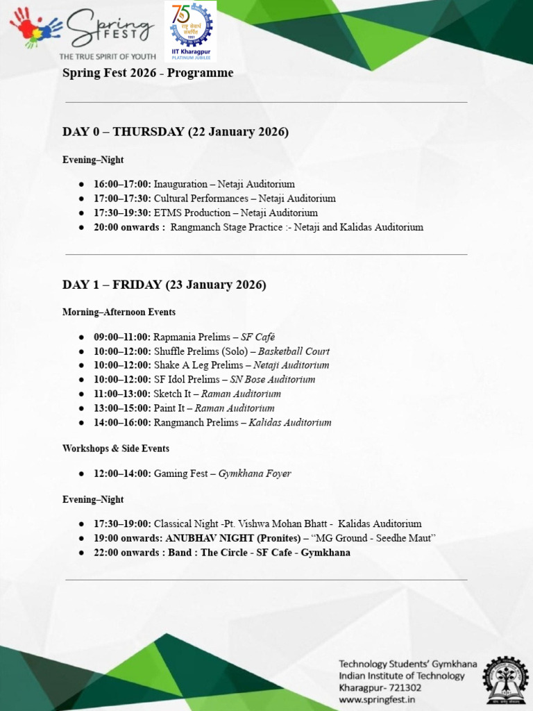 Spring Fest 2026 Event Schedule | PDF