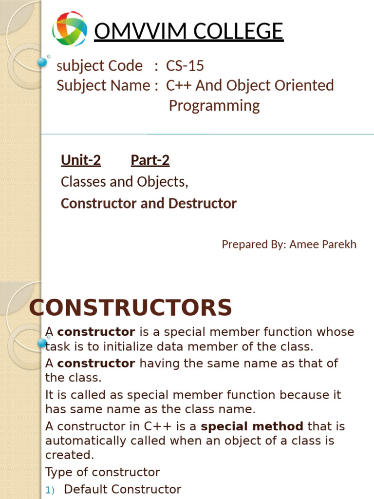 unit-2 part-2 | PDF | Constructor (Object Oriented Programming ...