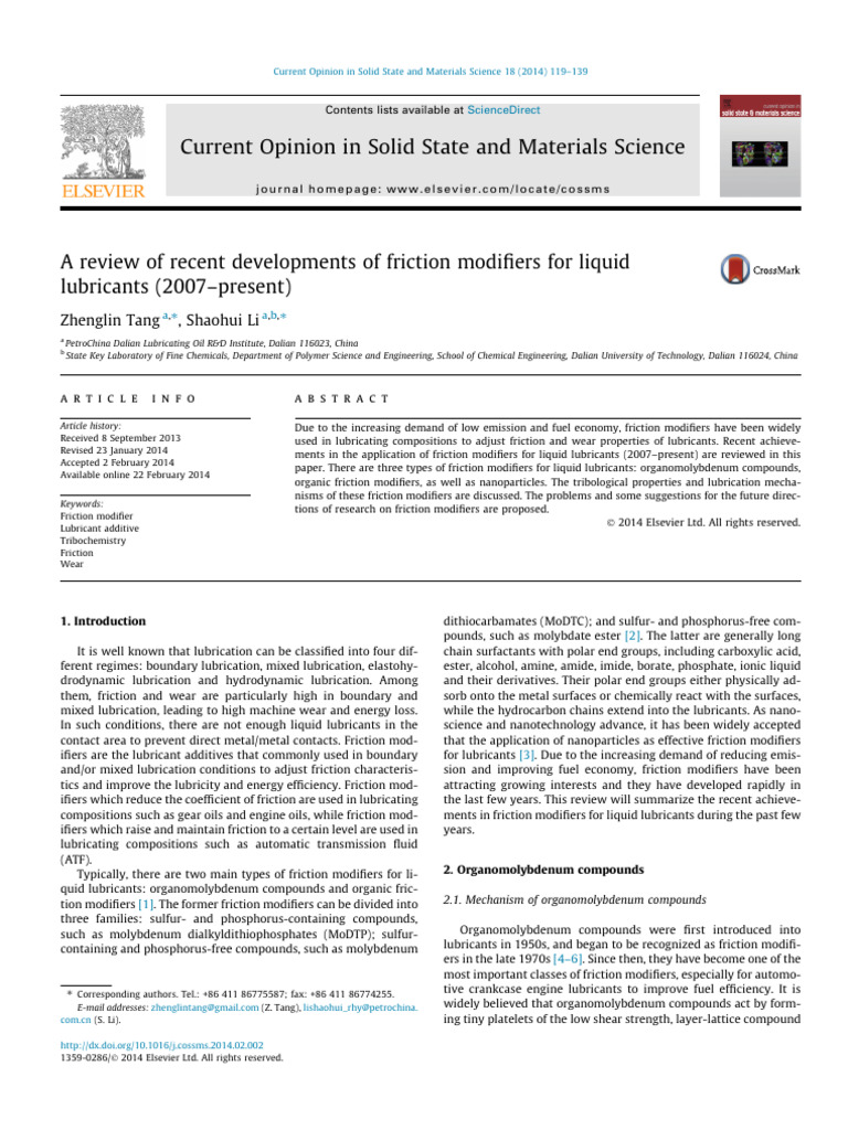 Recent Advances in Friction Modifiers | PDF | Lubricant | Friction