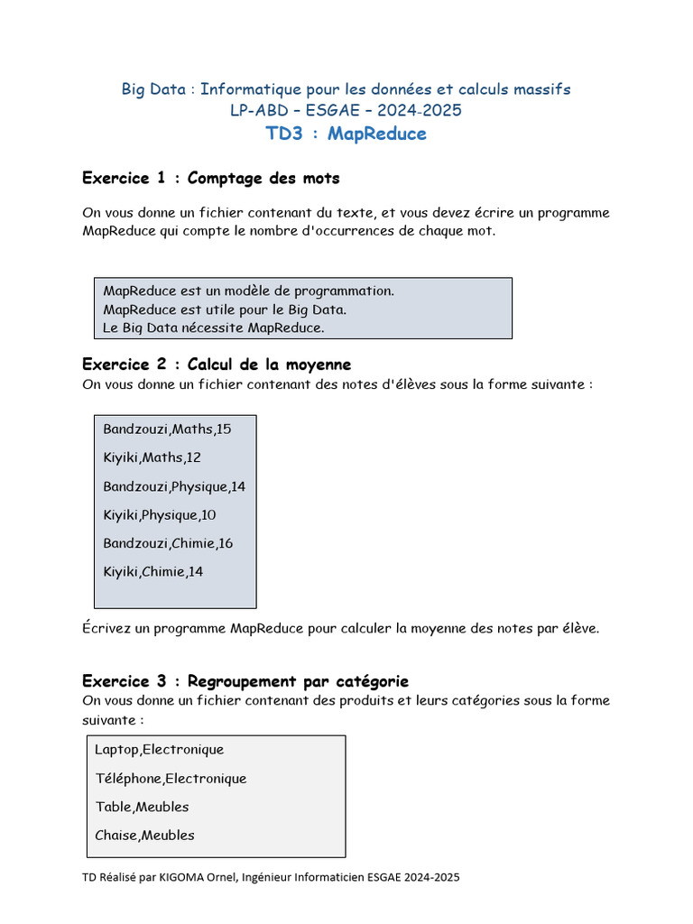 Exercices MapReduce pour Big Data | PDF