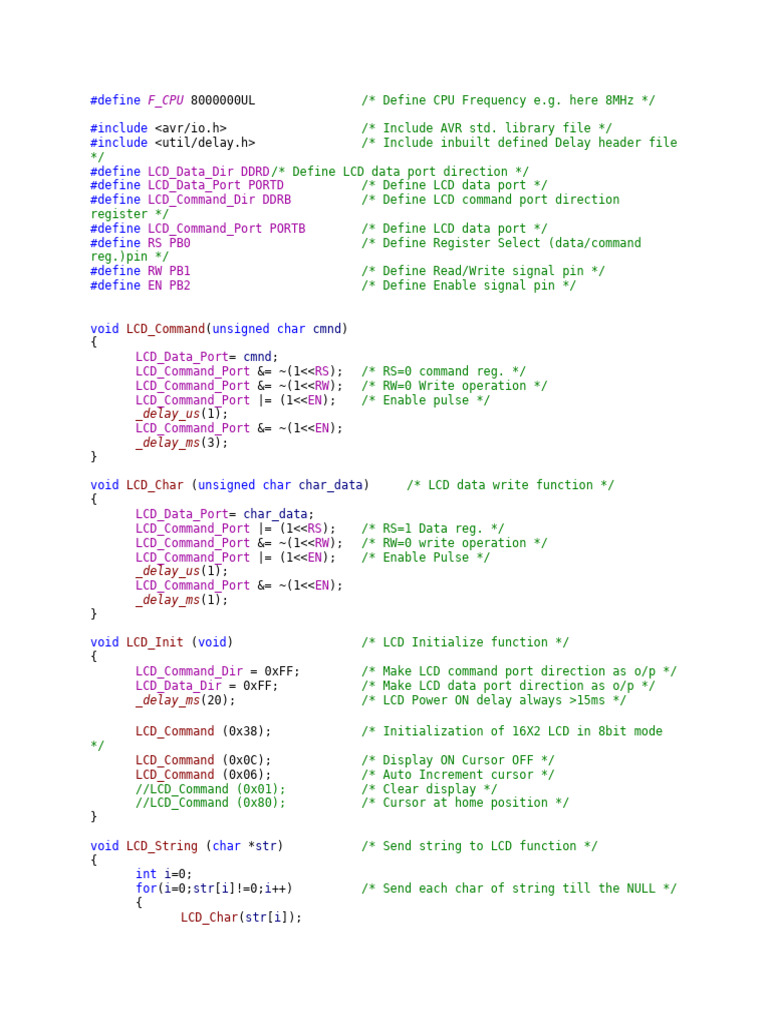 AVR LCD Display Control Code | PDF | Computer Programming | Computing