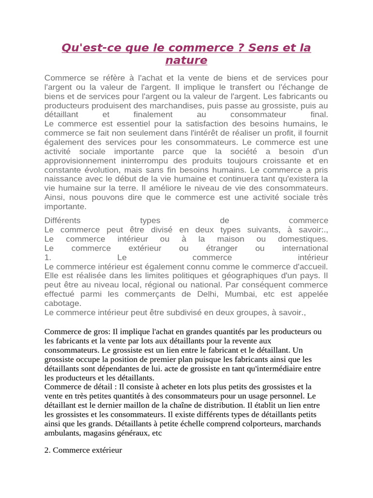 Comprendre le commerce : types et enjeux | PDF | Commerce | Commerce de ...