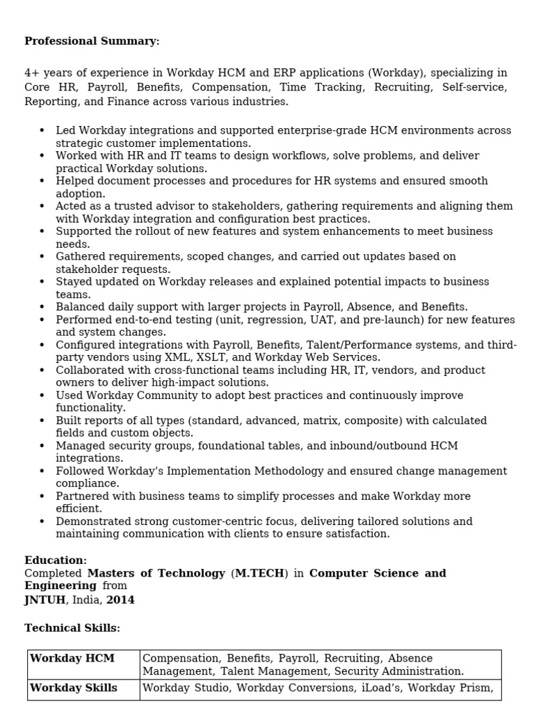 Workday HCM Consultant Profile | PDF | Human Resource Management ...
