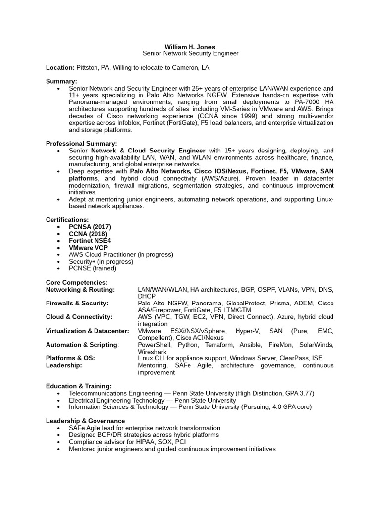 Senior Network Security Engineer Resume | PDF | Cisco Certifications ...