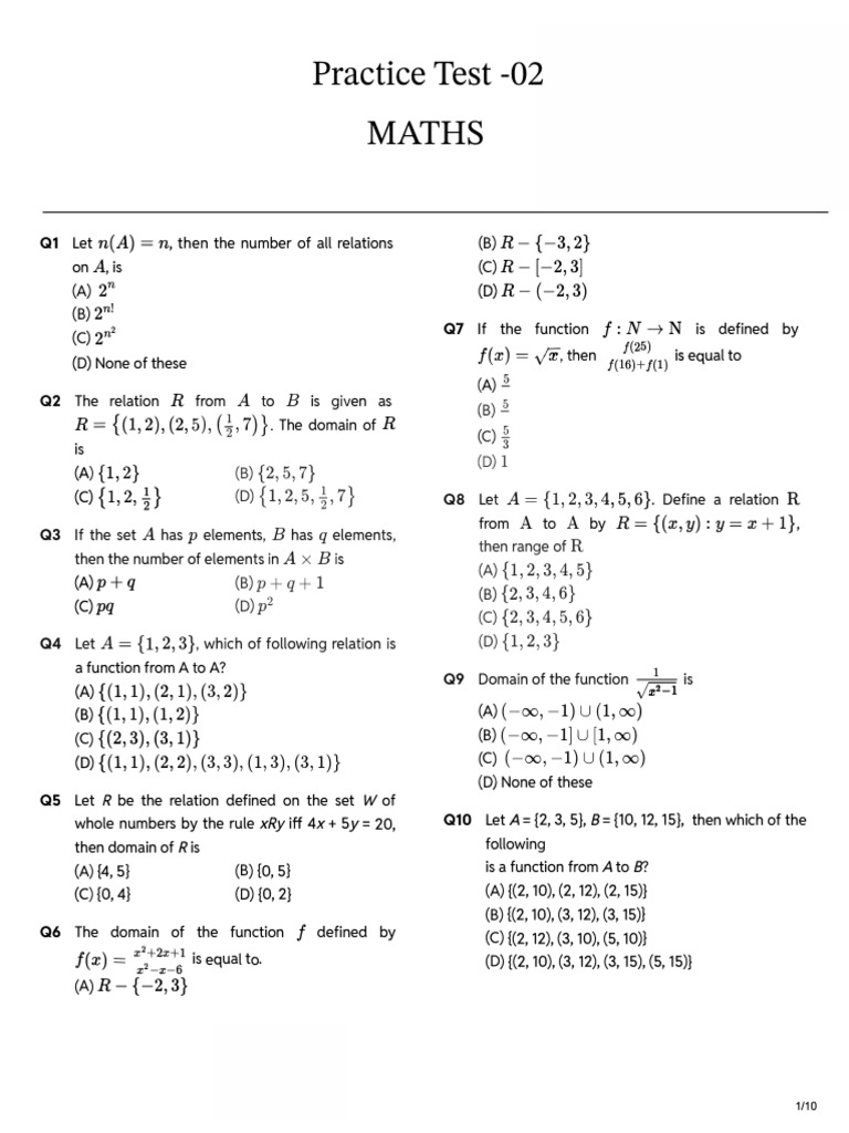 Practice Test 03 _ Test Paper (Maths) | PDF | Function (Mathematics ...