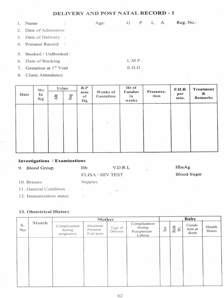 Delivery and Postnatal Record | PDF