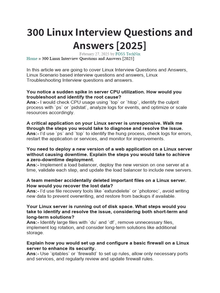 300 Linux Interview Questions & Answers | PDF | Ip Address ...