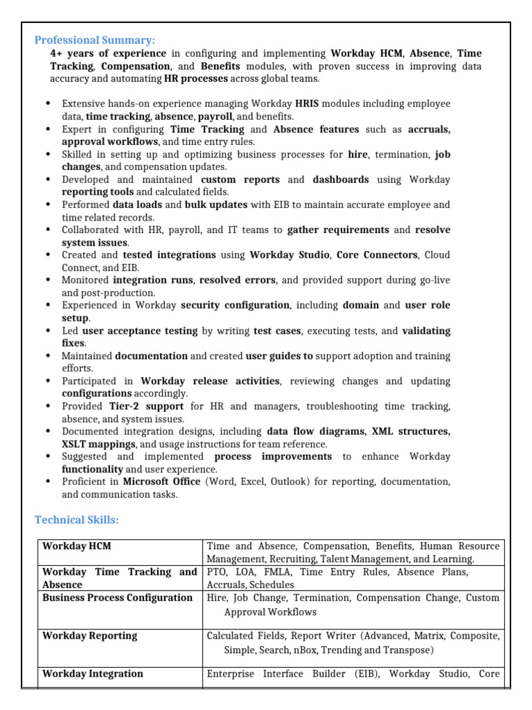 Workday HCM Analyst & Consultant Profile | PDF | Human Resource ...