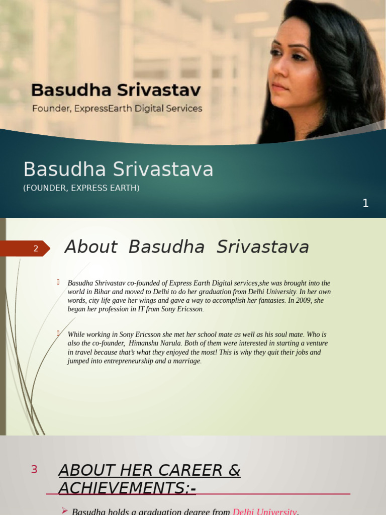 Basudha Srivastava: Co-Founder of Express Earth | PDF | Startup Company ...