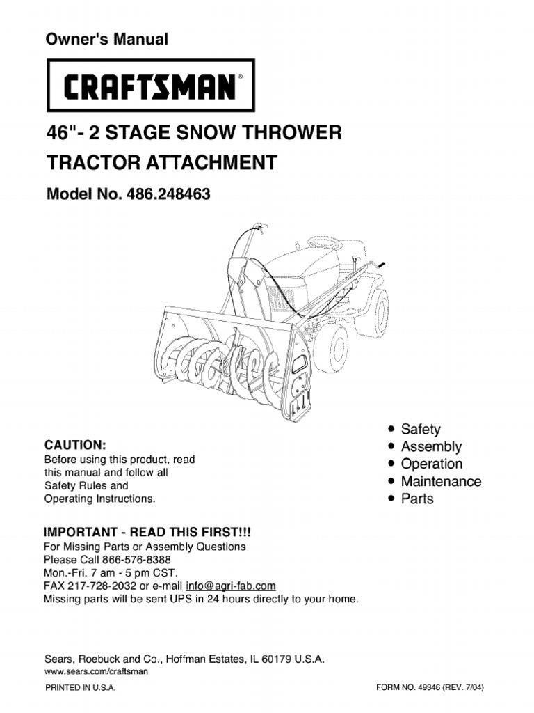 Craftsman 46" Snow Thrower Manual | PDF | Belt (Mechanical) | Nut ...