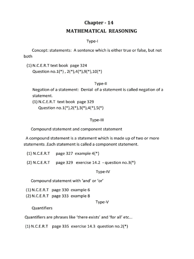 Mathematical Reasoning Class 11 Notes PDF (Short & Handwritten) | PDF