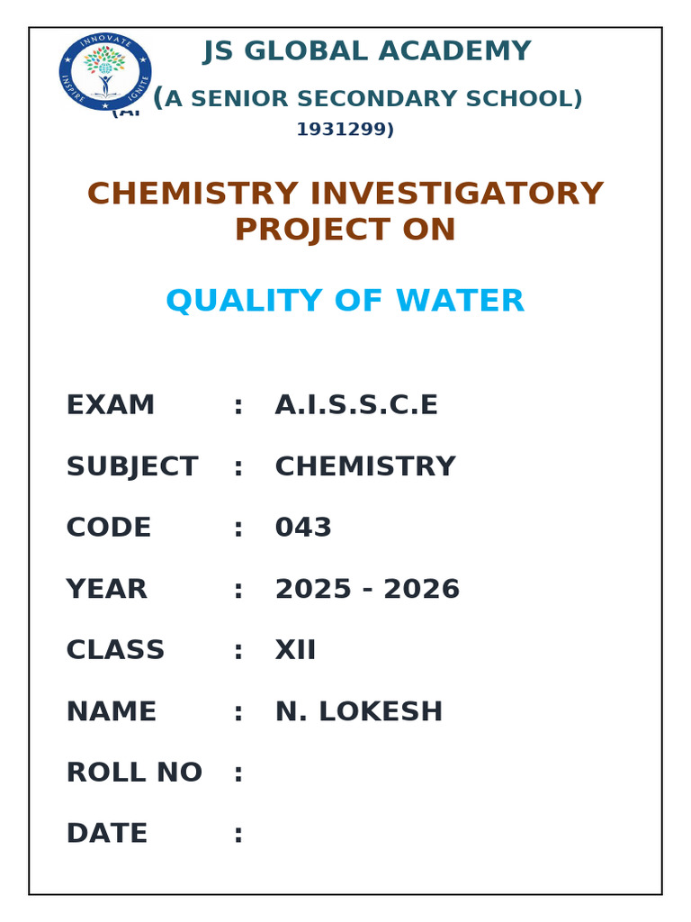 Water Quality Investigatory Project | PDF | Water Purification | Water ...