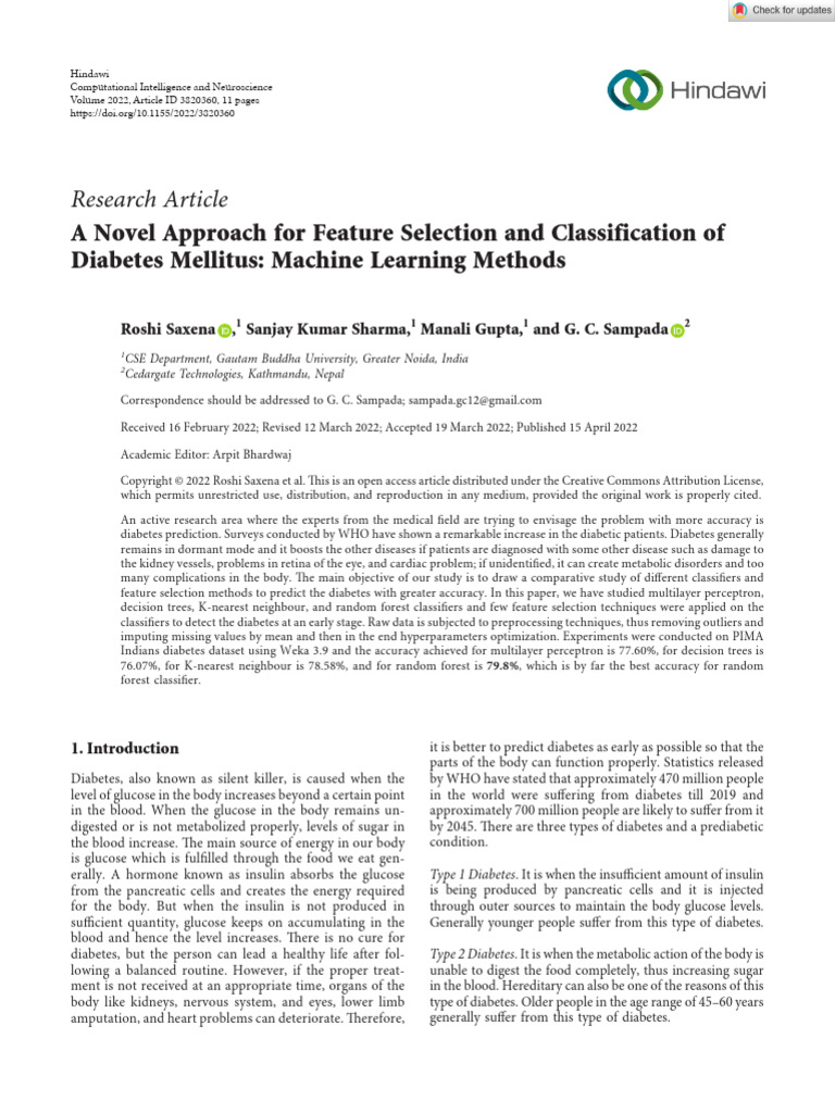 Machine Learning for Diabetes Prediction | PDF | Principal Component ...