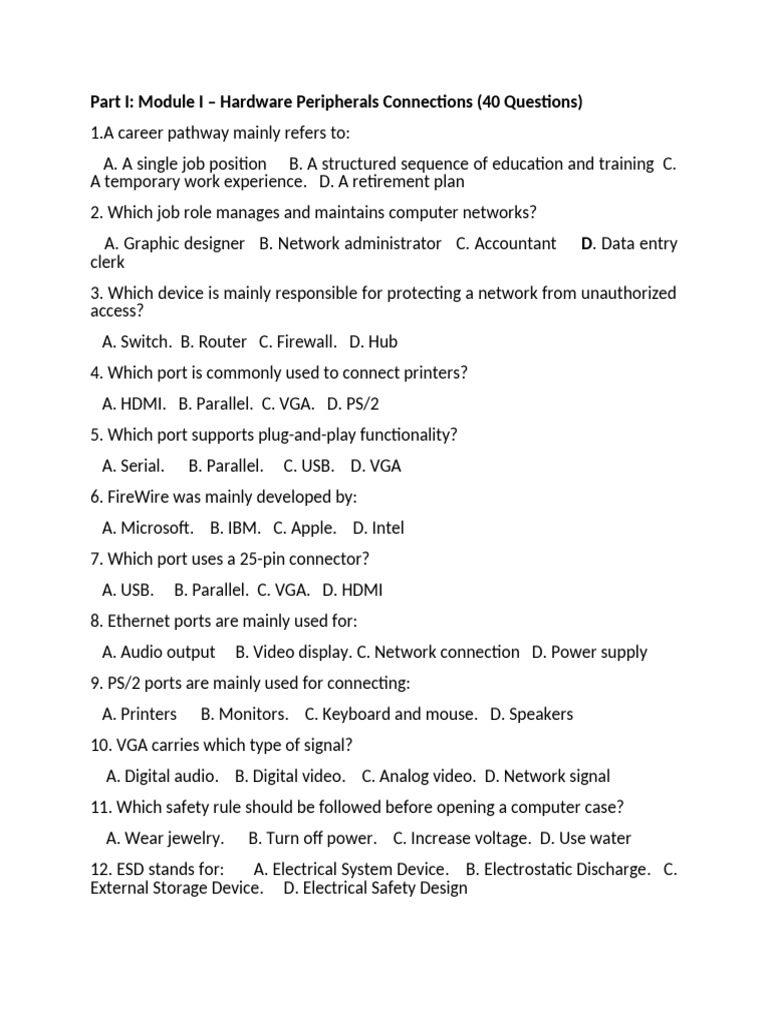 Hardware Peripherals & Safety Quiz | PDF | Graphical User Interfaces ...