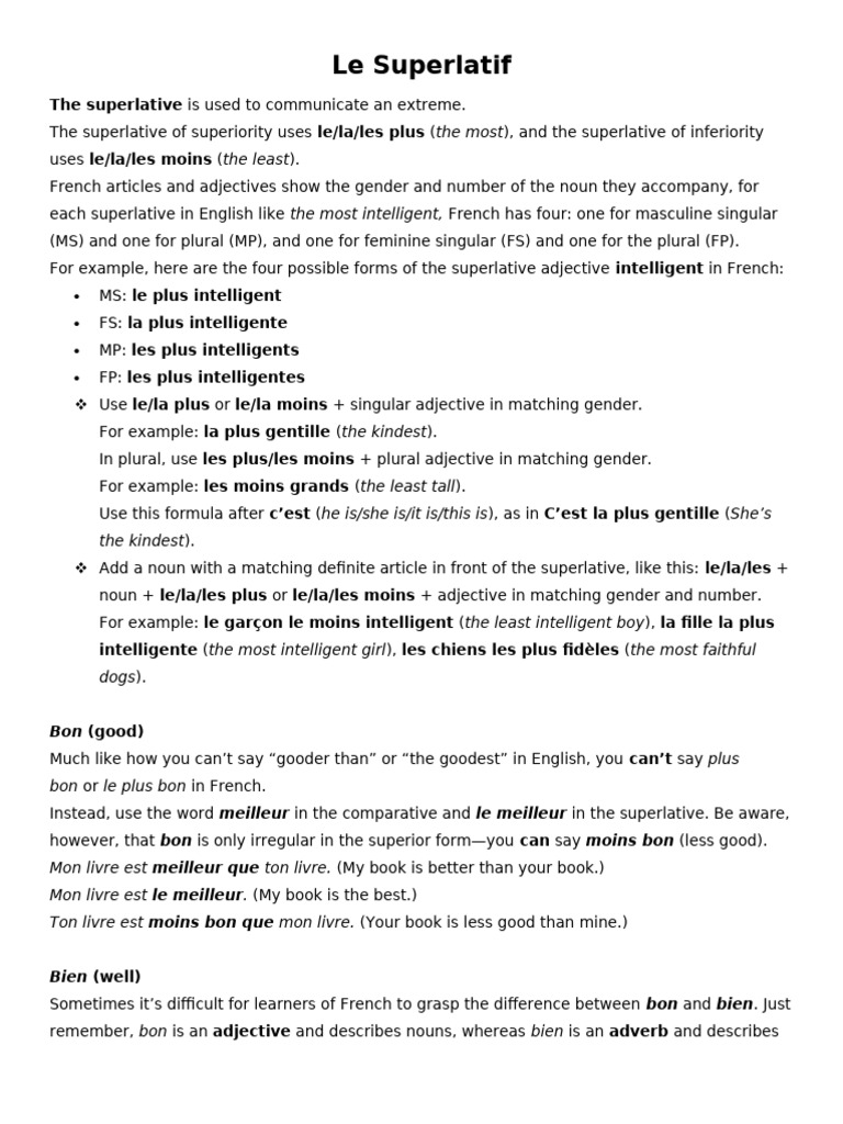 Understanding French Superlatives | PDF